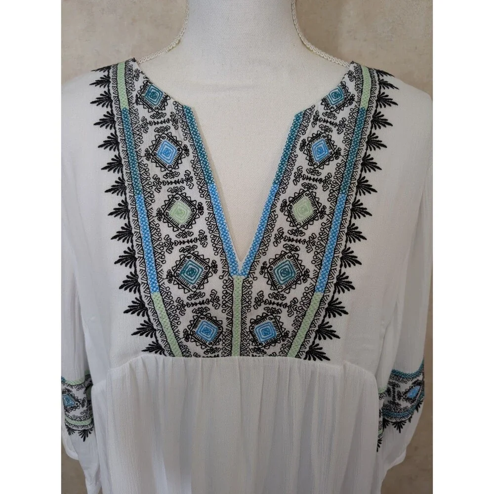 Soft Surroundings Dress Women's XL Daisha Gauze White Embroidery Boho Preppy - Picture 4 of 11